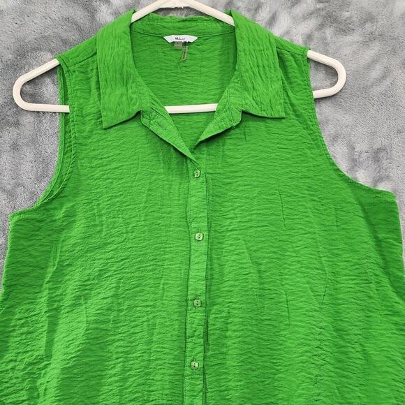 Milano Top Womens L Green Sleeveless Button Front Flowy Crinkle Rayon Blend - Picture 2 of 8